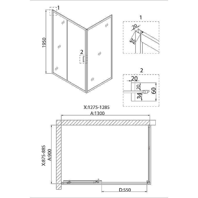 Душевой уголок Niagara Nova 130х90 NG-62-13A-A90