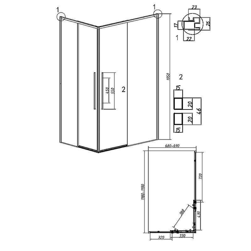 Душевой уголок Grossman Galaxy 120х70 300.K33.01.1270.21.10