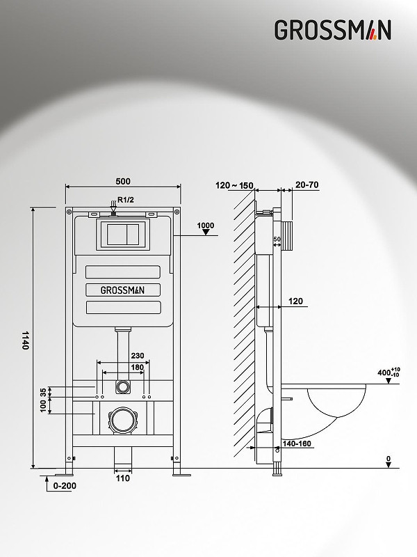 Комплект унитаза с инсталляцией Grossman Classic 97.4455BMSQ.04.21M