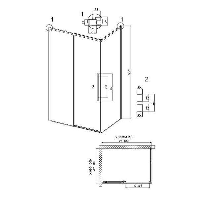 Душевой уголок Grossman Galaxy 110x100 L 120.K33.01.1110.10.02