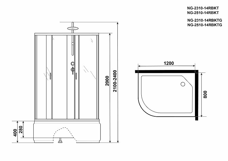 Душевая кабина Niagara Classic 120x80 R NG-2510-14RBKTG