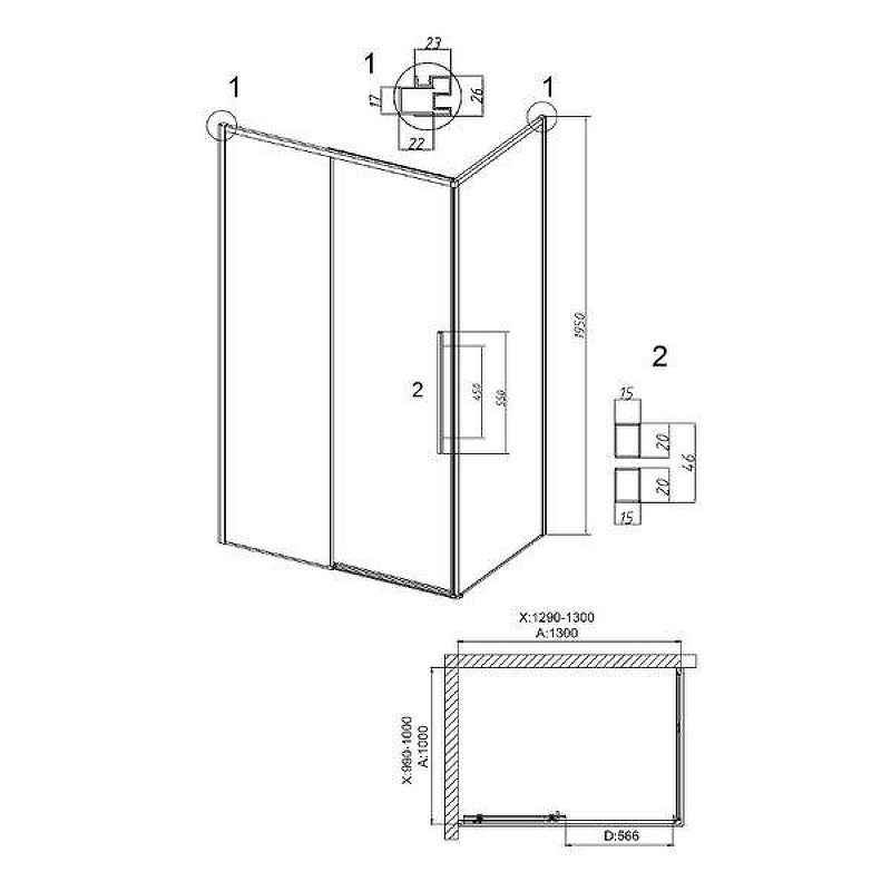 Душевой уголок Grossman Galaxy 130x100 L 120.K33.01.1310.21.02