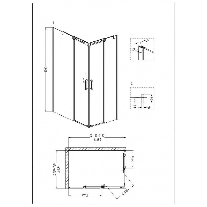 Душевой уголок Grossman Galaxy 120x80 L GR-3120L