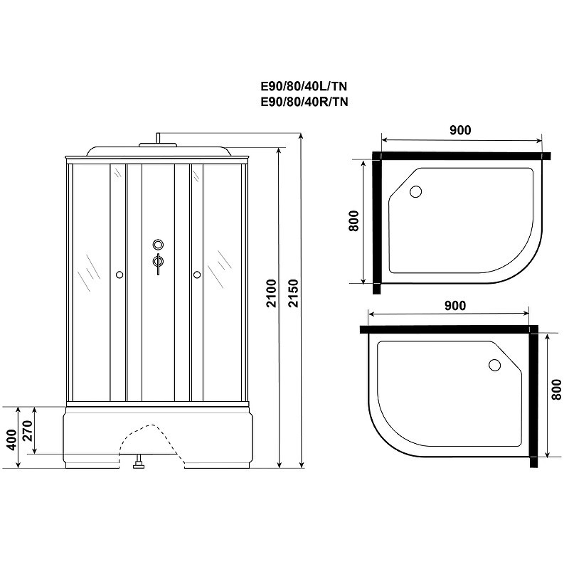 Душевая кабина Niagara Eco 90x80 L E90/80/40L/TN