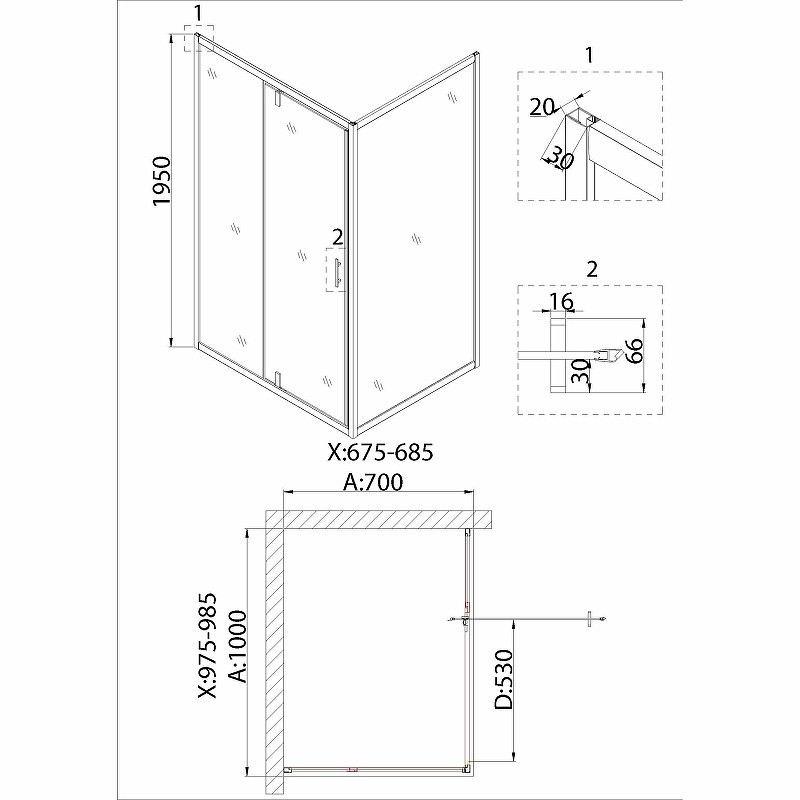 Душевой уголок Niagara Nova 100х70 NG-83-10AB-A70B