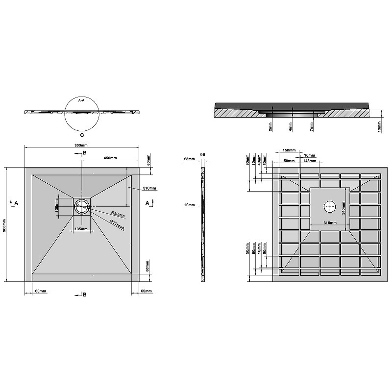 Душевой поддон из искусственного камня Grossman Strong 90x90 GR-S29090Q