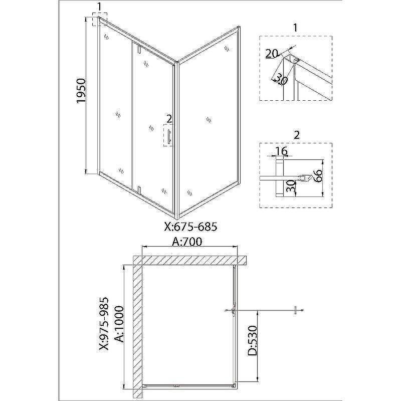 Душевой уголок Niagara Nova 100х70 NG-63-10A-A70