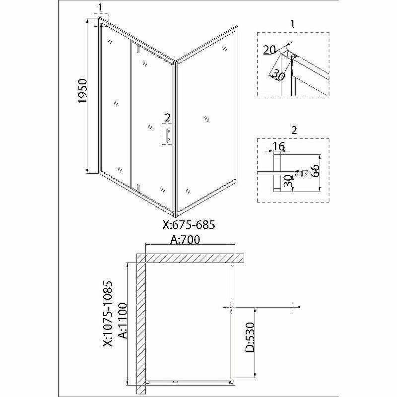 Душевой уголок Niagara Nova 110х70 NG-83-11AB-A70B