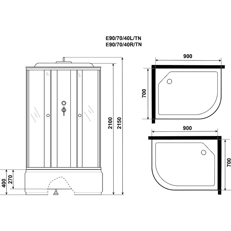 Душевая кабина Niagara Eco 90x70 R E90/70/40R/TN